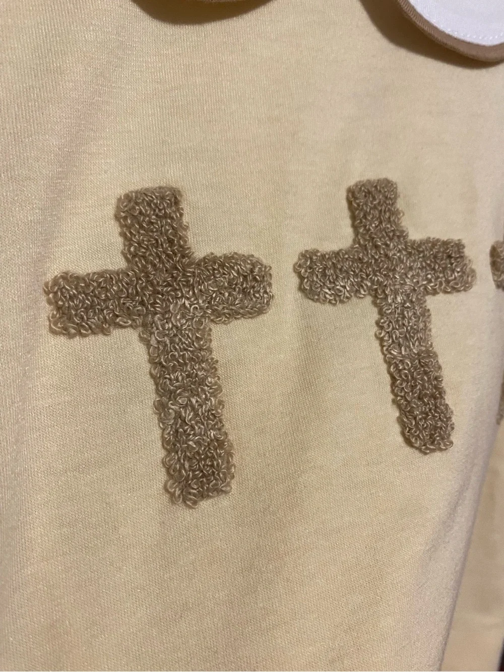 Abby & Evie Hand Stitched French Knot Cross Bubble Tan NWT Size 18 months